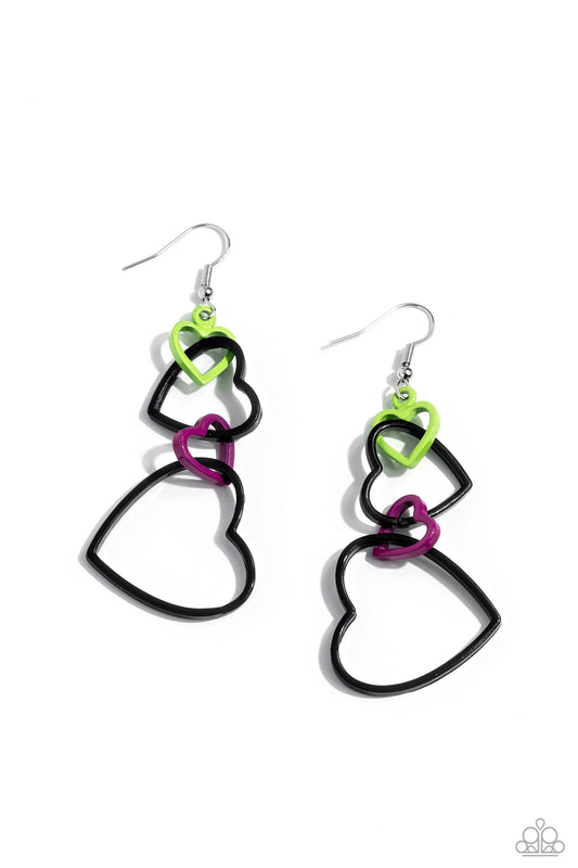 Cascading Crush - Black Heart Fishhook Earrings - Paparazzi Accessories