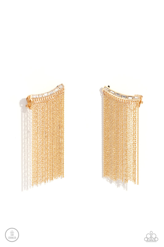 Feuding Fringe - Gold Ear Crawler Earrings - Paparazzi Accessories