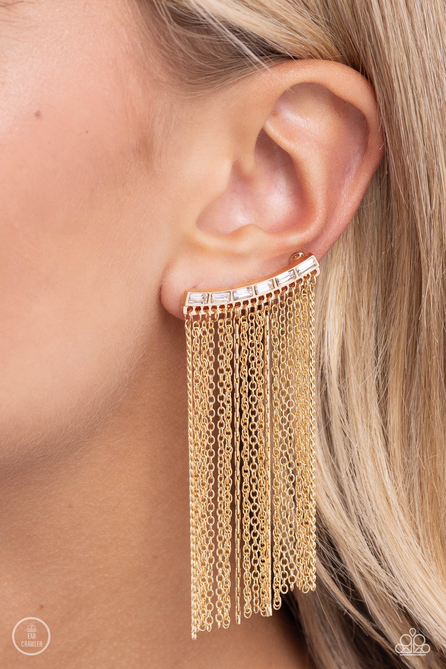 Feuding Fringe - Gold Ear Crawler Earrings - Paparazzi Accessories