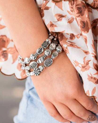 Enchanting Emotion - Silver - FAITH HOPE TRUTH Coil Bracelet - Paparazzi Accessories