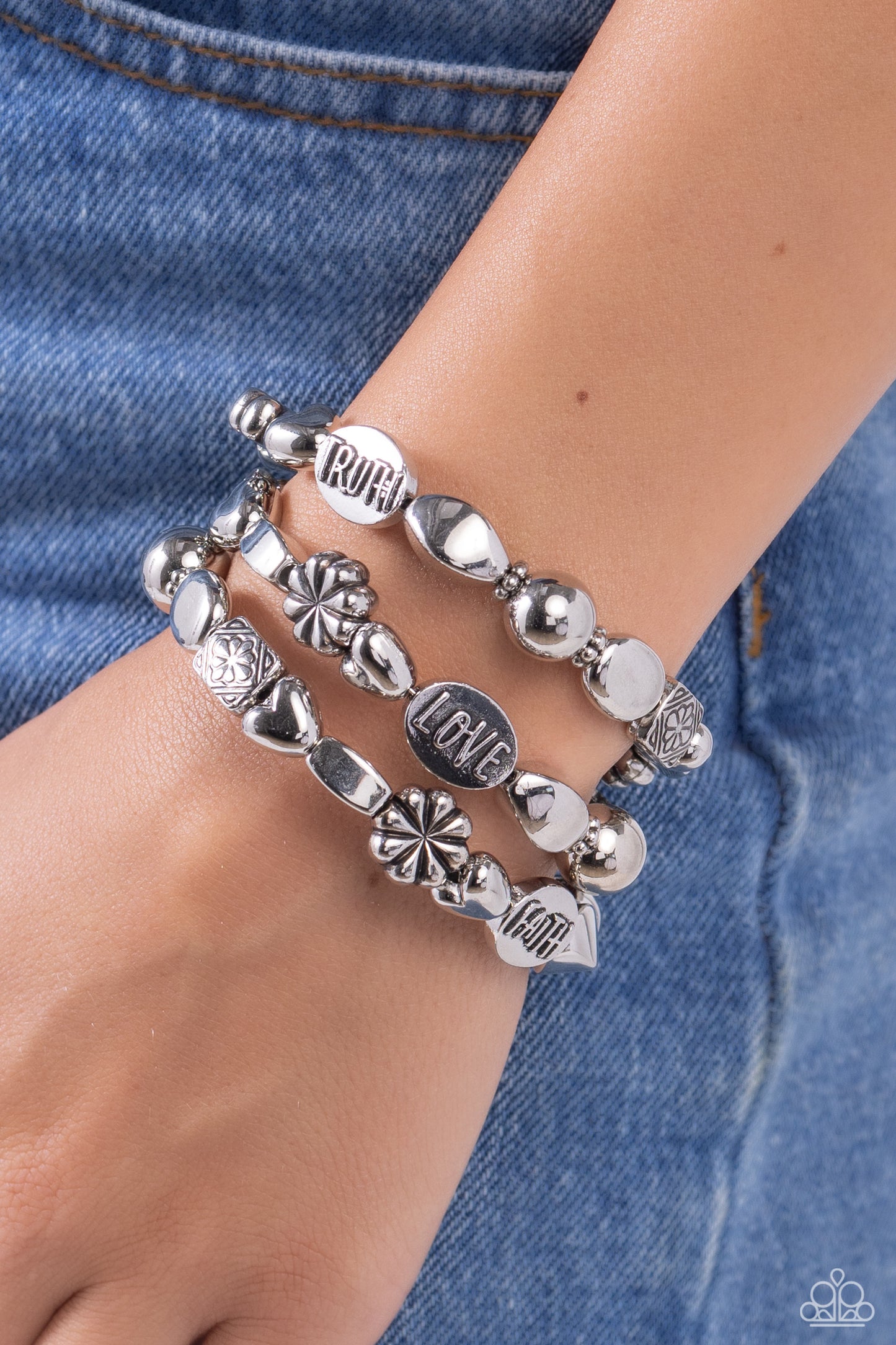 Enchanting Emotion - Silver - FAITH HOPE TRUTH Coil Bracelet - Paparazzi Accessories