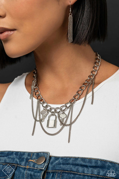 Against the LOCK - Silver Key and Lock Necklace - Paparazzi Accessories