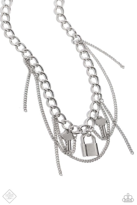 Against the LOCK - Silver Key and Lock Necklace - Paparazzi Accessories
