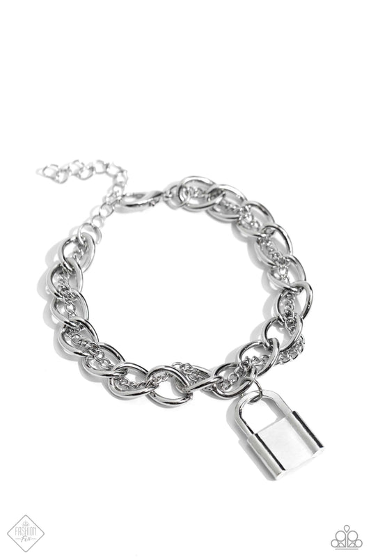 Watch the LOCK - Silver Padlock Charm Clasp Bracelet - Paparazzi Accessories