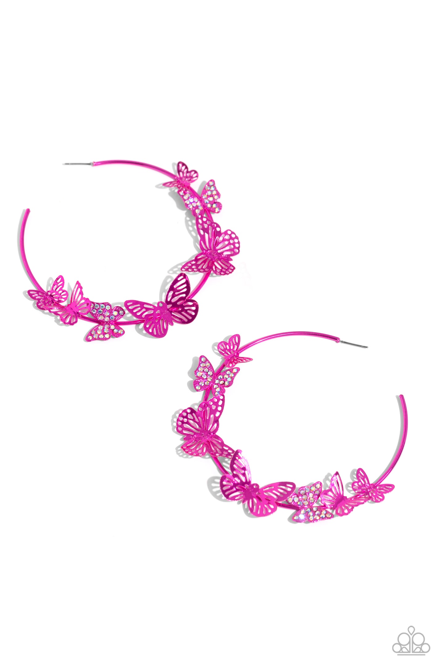 Shimmery Swarm - Pink Dipped Metal Butterfly Hoop Earrings - Paparazzi Accessories