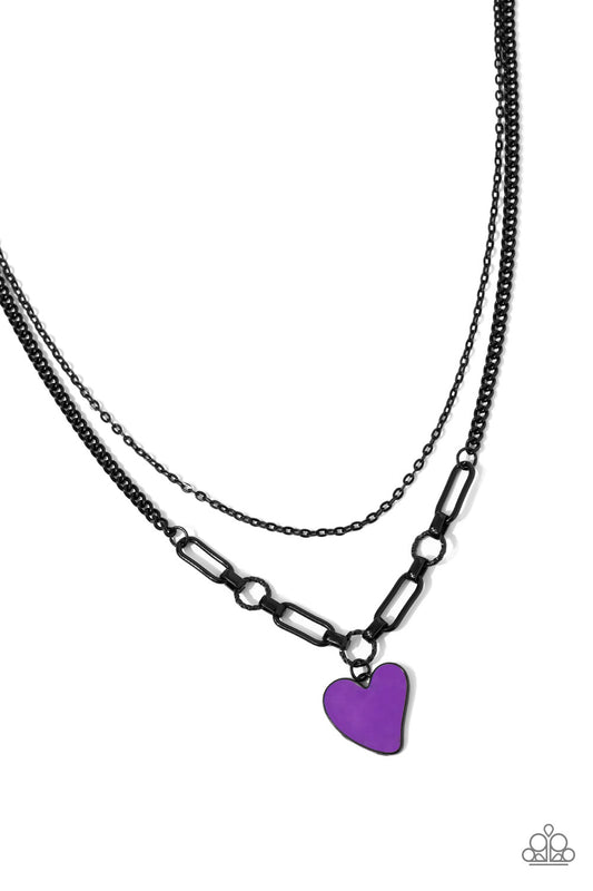 Carefree Confidence - Purple - Black Dipped Chain Heart Pendant Necklace - Paparazzi Accessories