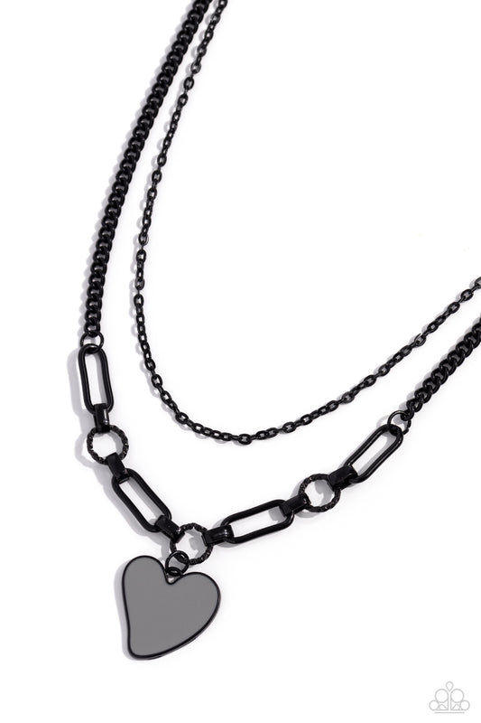 Carefree Confidence - Silver -  Black Dipped Chain Heart Pendant Necklace - Paparazzi Accessories