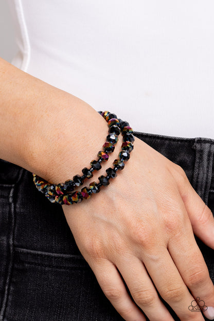 Seriously Stellar - Black Crystal Oil Spill Coil Bracelet - Paparazzi Accessories