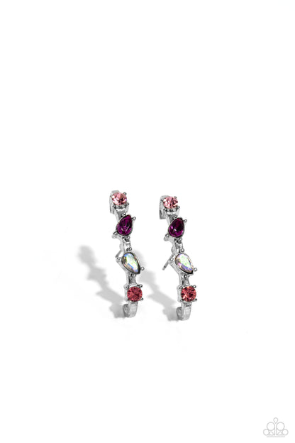 Trendy Twists - Pink Iridescent Rhinestone Illusion Post Earrings - Paparazzi Accessories