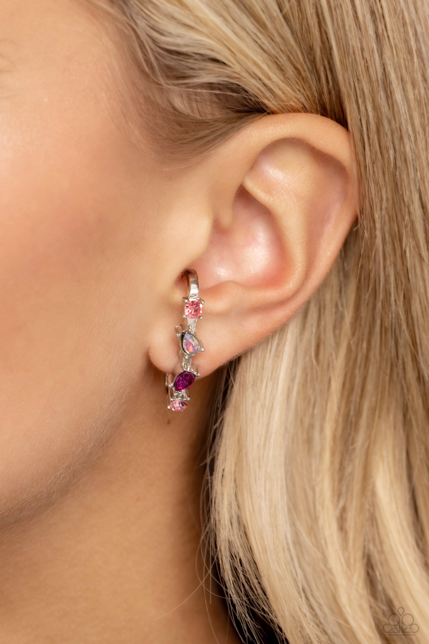 Trendy Twists - Pink Iridescent Rhinestone Illusion Post Earrings - Paparazzi Accessories