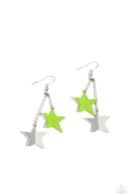 Stellar STAGGER - Green Star Earrings - Paparazzi Accessories