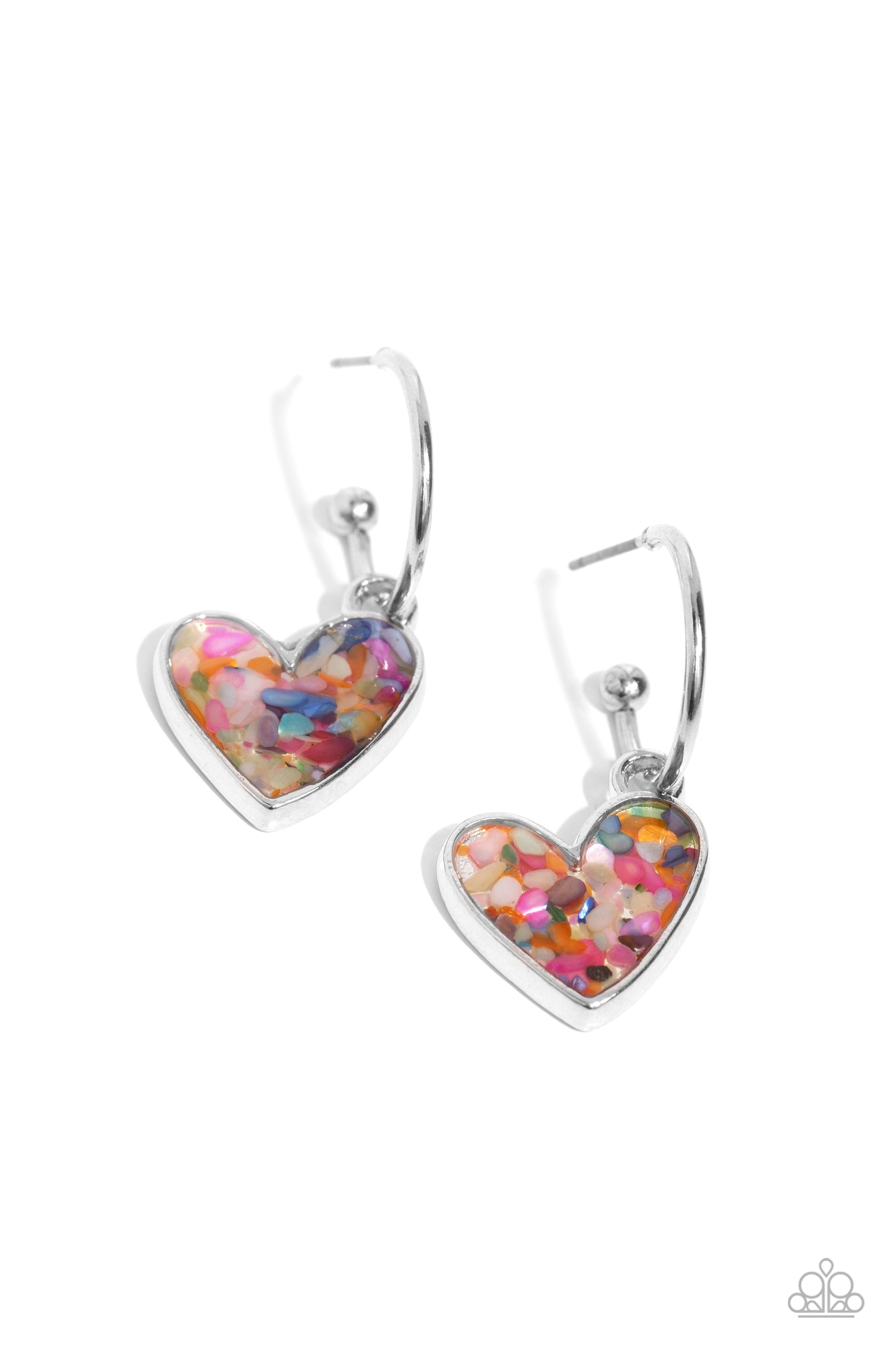 Shell Signal - Multi Heart Drop Hoop Earrings - Paparazzi Accessories