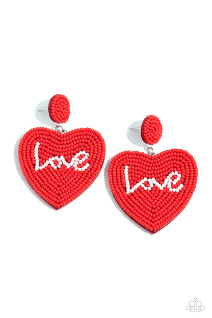 Sweet Seeds - Red Seed Bead Heart Post Earrings - Paparazzi Accessories