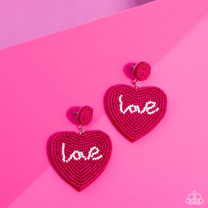 Sweet Seeds - Pink Seed Bead Heart Post Earrings - Paparazzi Accessories