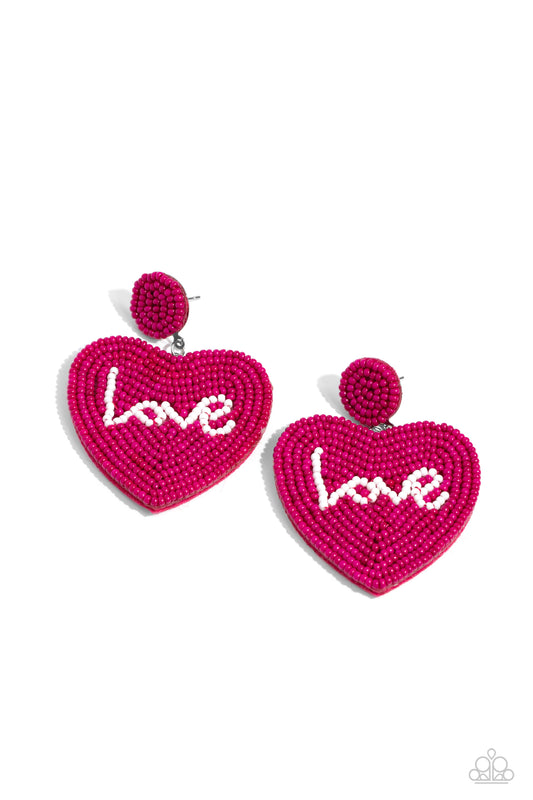 Sweet Seeds - Pink Seed Bead Heart Post Earrings - Paparazzi Accessories