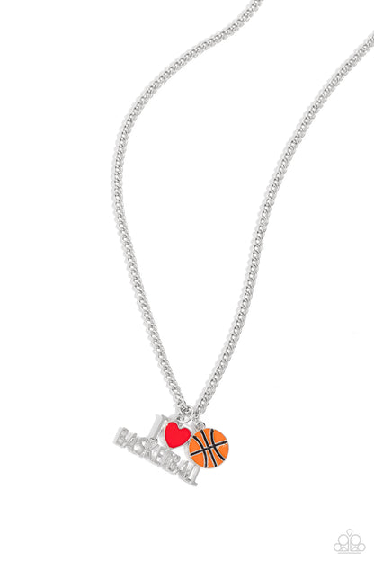 Making Buckets - Orange I Love Basketball Necklace - Paparazzi Accessories
