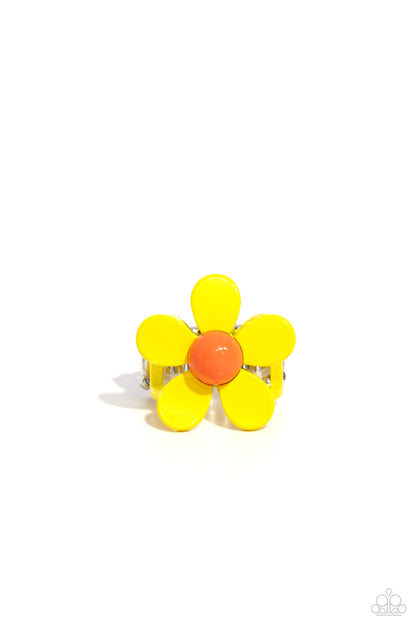 Groovy Genre - Yellow Flower Ring - Paparazzi Accessories