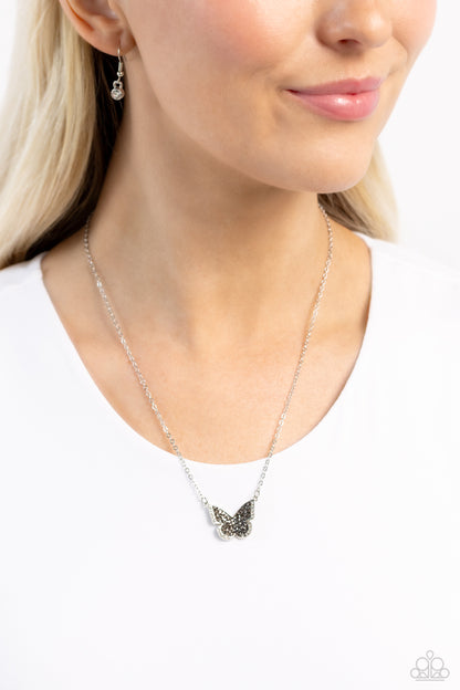 Seize the Smolder - Silver Druzy Butterfly Necklace - Paparazzi Accessories