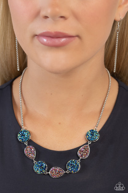 Druzy Demand - Multi - Blue Oil Spill and Amethyst UV Druzy Necklace - Paparazzi Accessories