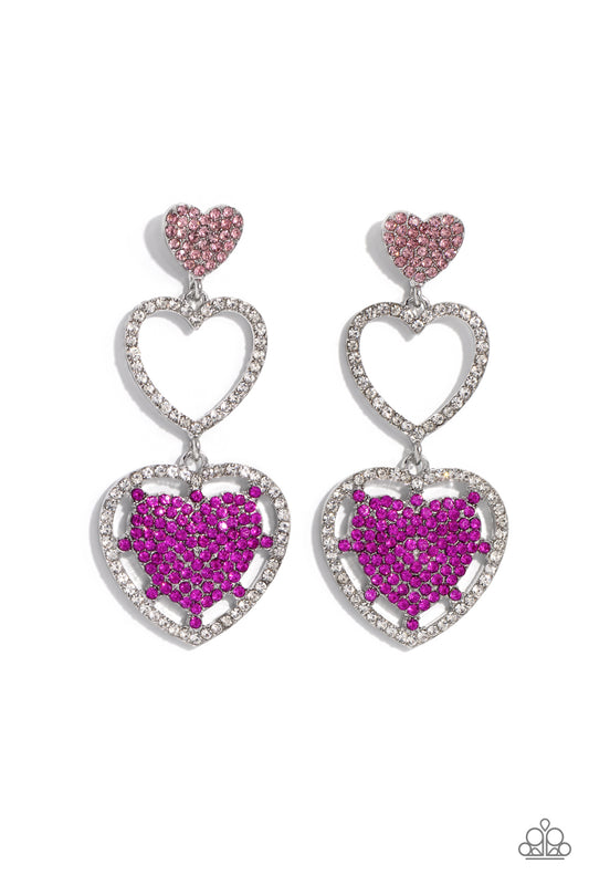 Couples Celebration - Pink Rhinestone Hearts Post Earrings - Paparazzi Accessories