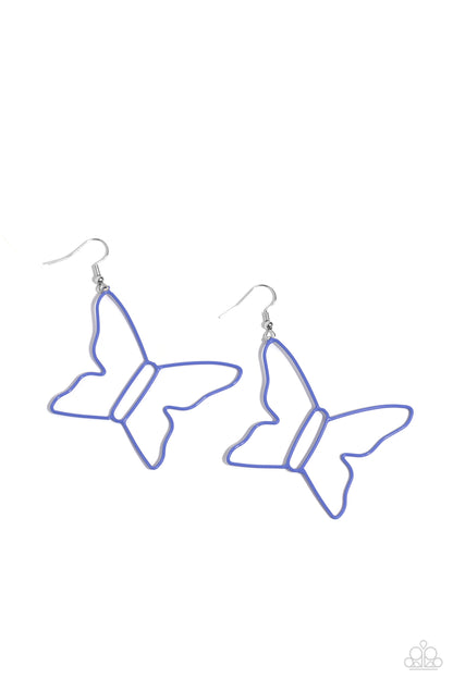 Soaring Silhouettes - Blue Butterfly Fishhook Earrings - Paparazzi Accessories