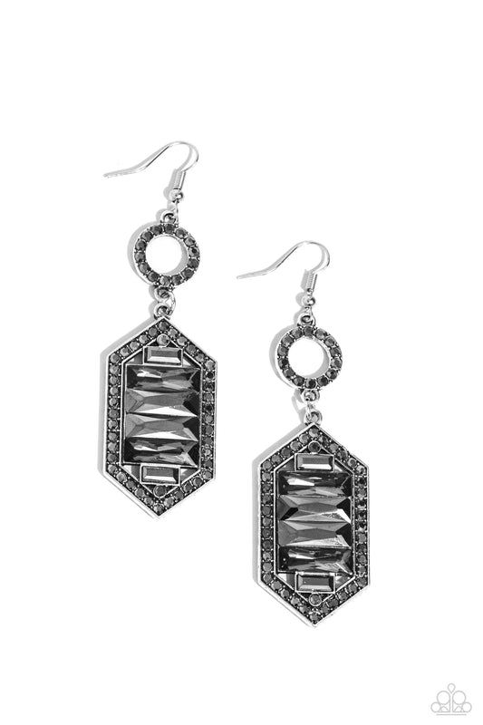 Combustible Craving - Silver Smoky Rhinestone Fishhook Earrings - Paparazzi Accessories