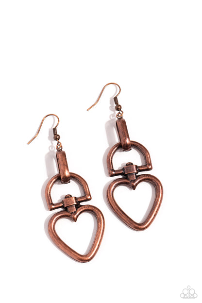 Padlock Your Heart - Copper Fishhook Earrings - Paparazzi Accessories