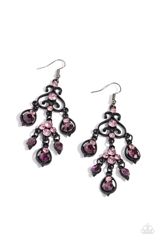 Regal Renovation - Purple Rhinestone Black Metal Earrings - Paparazzi Accessories