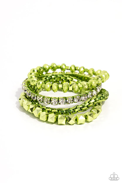 Punk Pattern - Green Stretchy Bracelet - Paparazzi Accessories