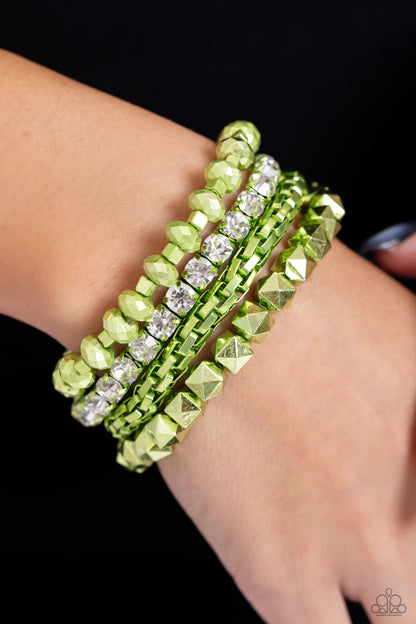 Punk Pattern - Green Stretchy Bracelet - Paparazzi Accessories