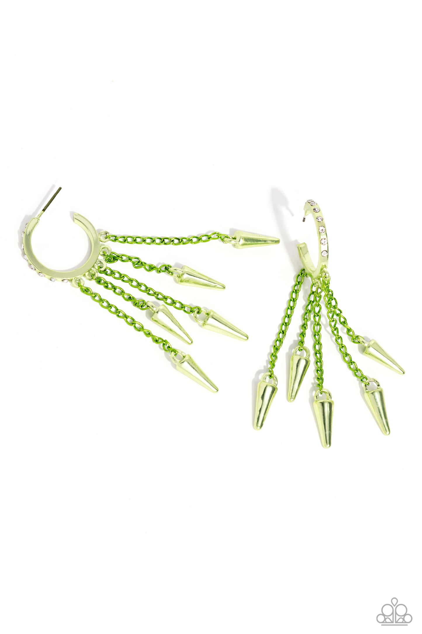Piquant Punk - Green Dipped Metal Drop Hoop Earrings - Paparazzi Accessories