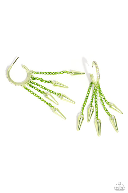 Piquant Punk - Green Dipped Metal Drop Hoop Earrings - Paparazzi Accessories
