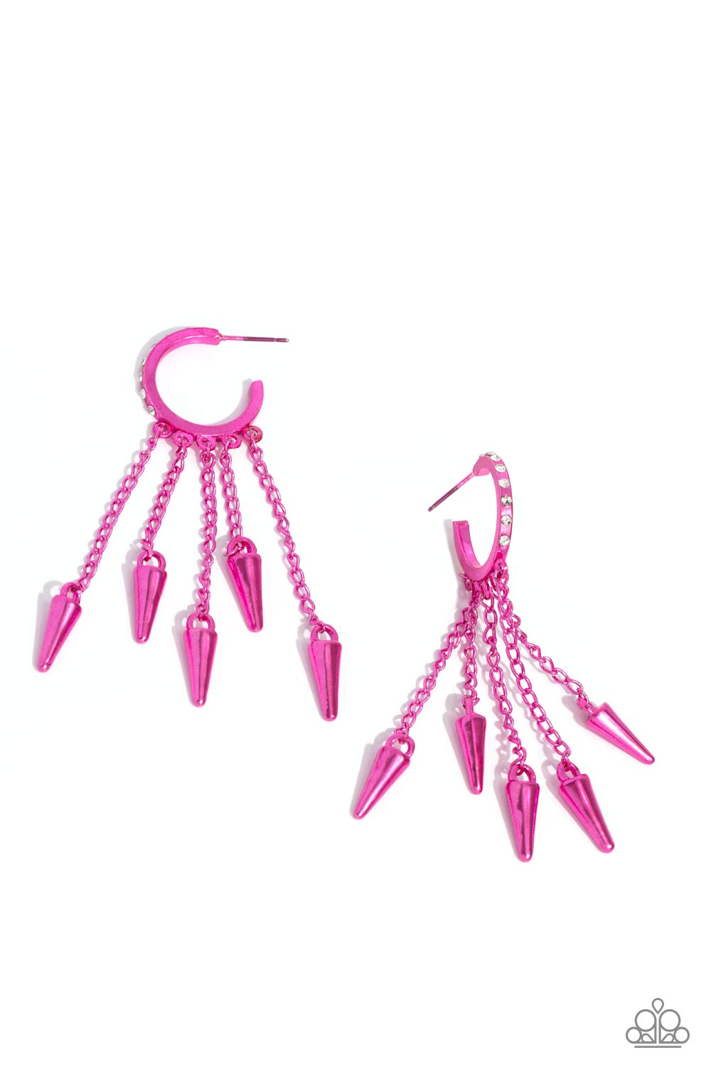 Piquant Punk - Pink Dipped Metal Drop Hoop Earrings - Paparazzi Accessories
