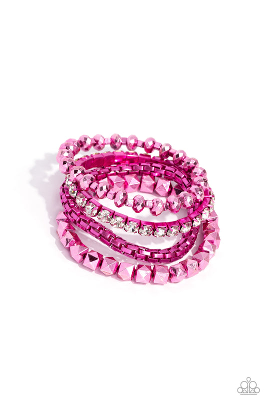 Punk Pattern - Pink Stretch Bracelet - Paparazzi Accessories