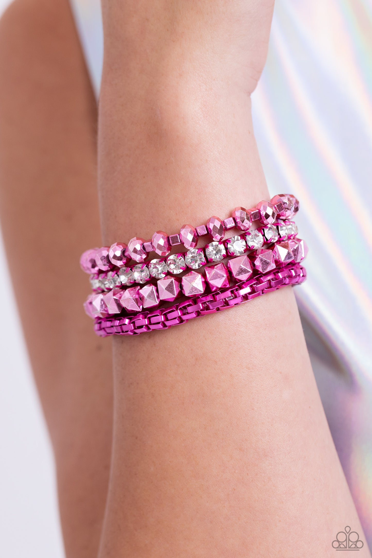 Punk Pattern - Pink Stretch Bracelet - Paparazzi Accessories
