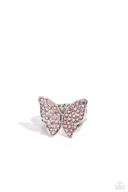 High Time - Pink Iridescent Butterfly Ring - Paparazzi Accessories
