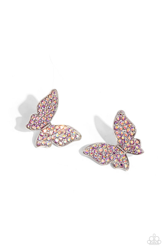 High Life - Pink Iridescent Butterfly Post Earrings - Paparazzi Accessories