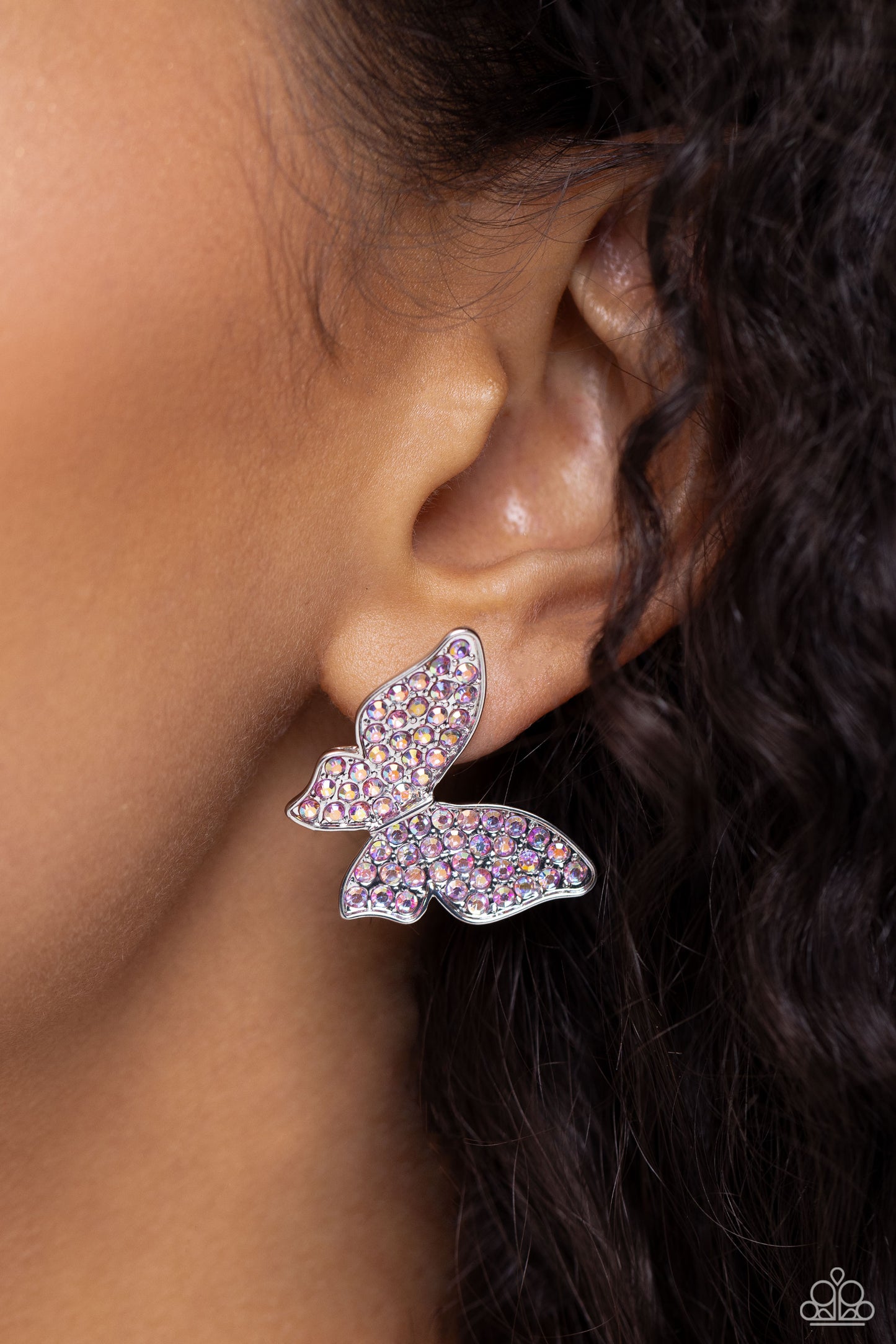 High Life - Pink Iridescent Butterfly Post Earrings - Paparazzi Accessories