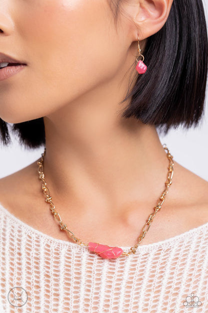 Cavern Class - Pink Wire Wrapped Stone Gold Choker Necklace- Paparazzi Accessories