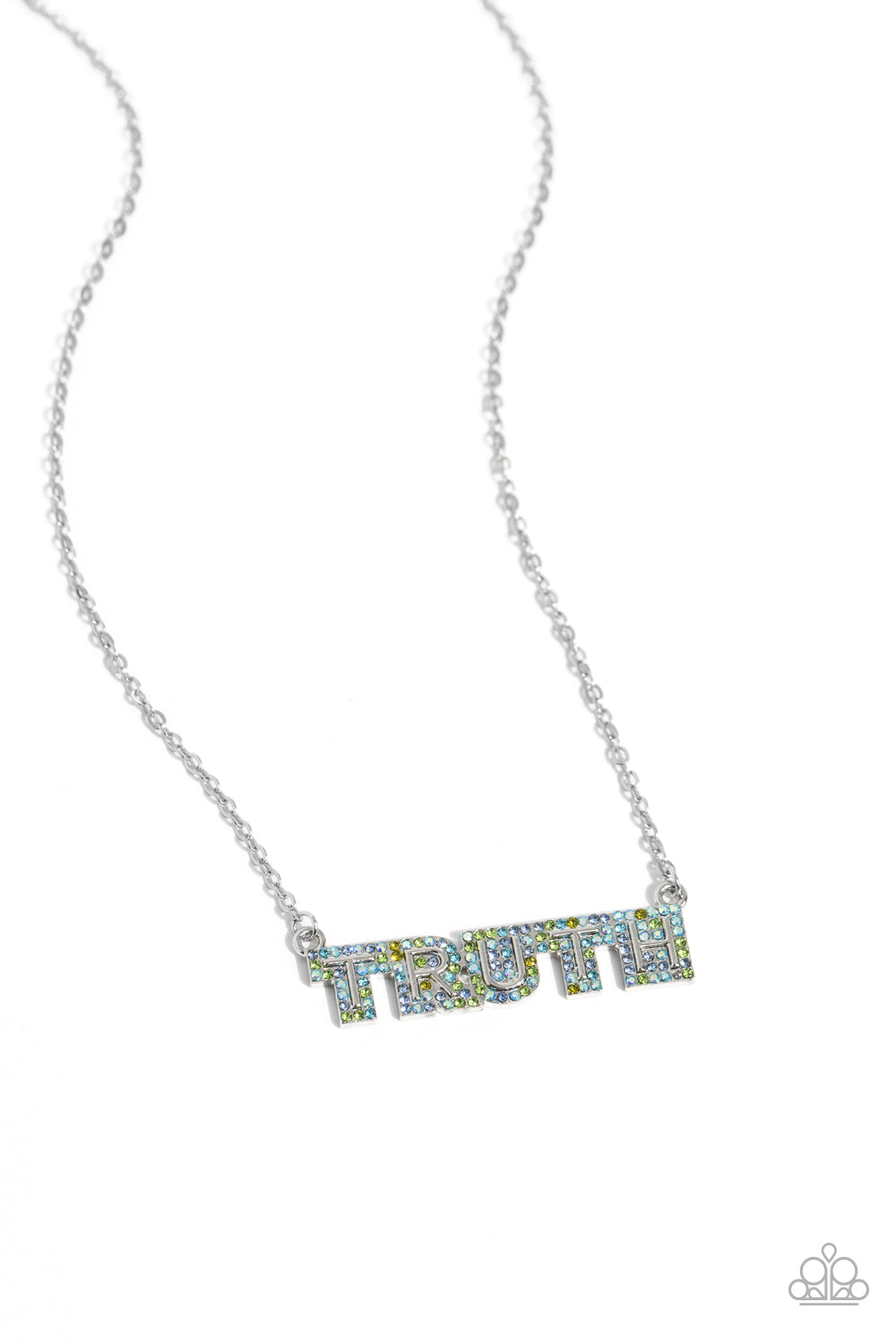 Truth Trinket - Blue Iridescent Rhinestone Necklace - Paparazzi Accessories