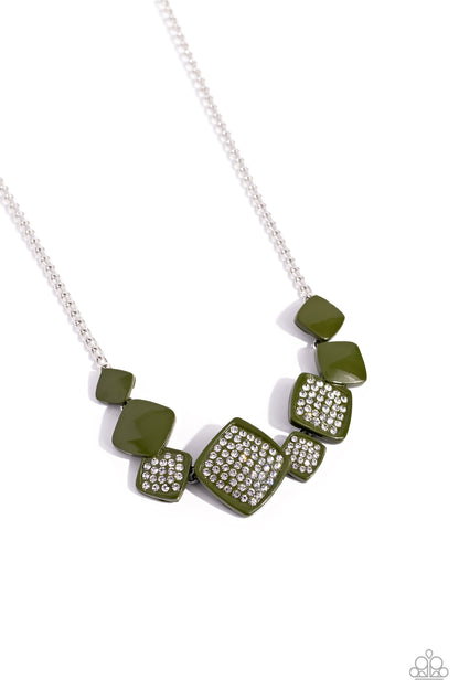 Twinkling Tables - Green - Rhinestone Embossed Necklace - Paparazzi Accessories