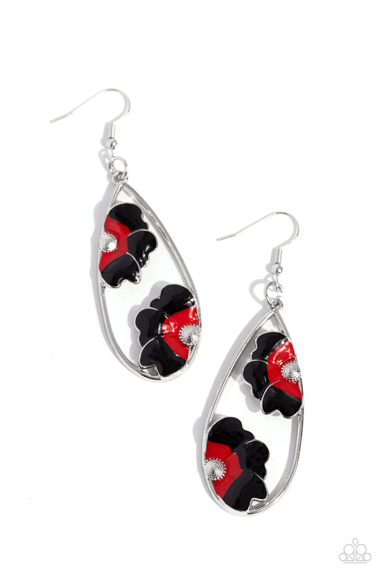 Airily Abloom - Black to Red Petal Fishhook Earrings - Paparazzi Accessories