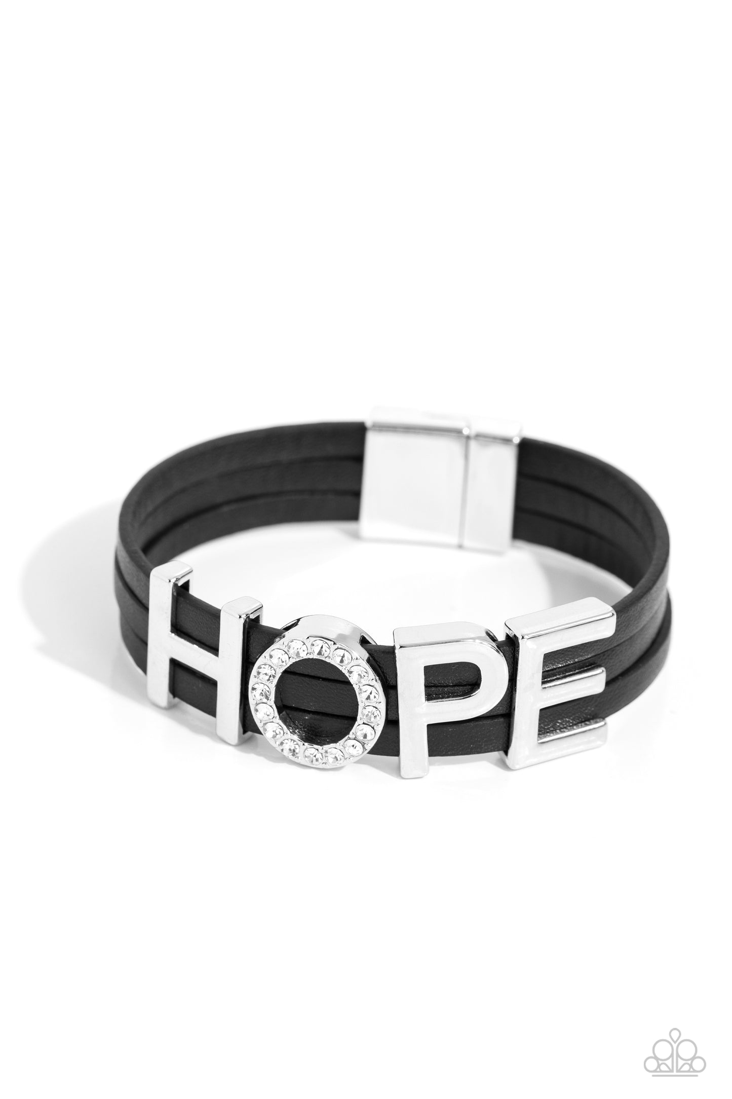 Hopeful Haute - Black Leather Magnetic Bracelet - Paparazzi Accessories