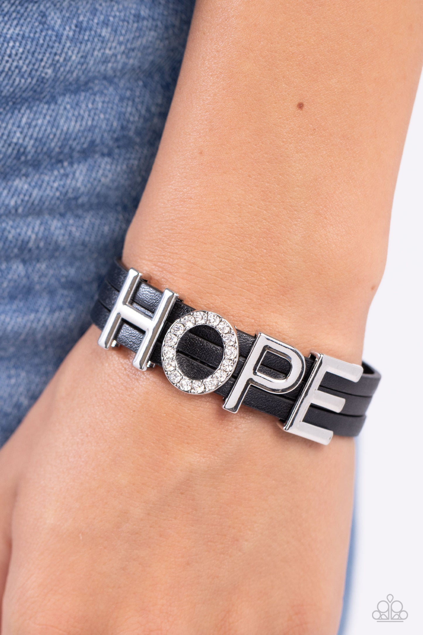 Hopeful Haute - Black Leather Magnetic Bracelet - Paparazzi Accessories