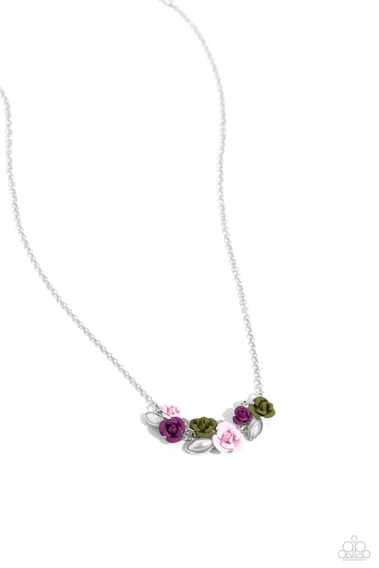 Al-ROSE Ready - Multi - Olive, Plum, and Light Pink Rose Necklace - Paparazzi Accessories