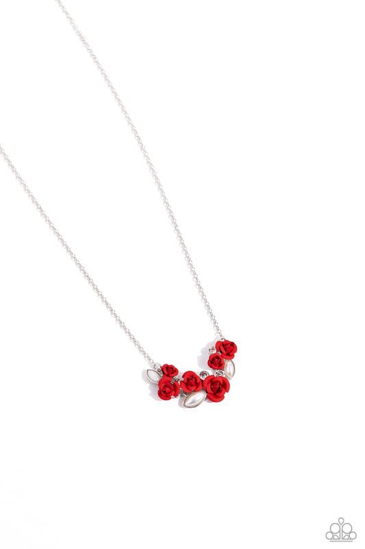 Al-ROSE Ready - Red Flower Silver Necklace - Paparazzi Accessories