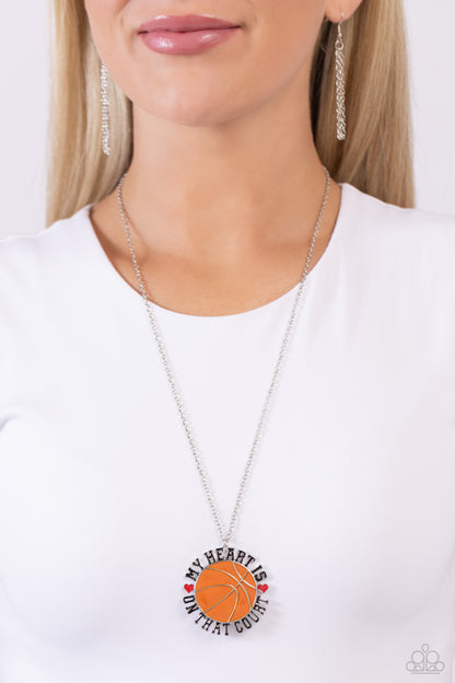 Courting Courtside - Orange Basketball Pendant Necklace - Paparazzi Accessories