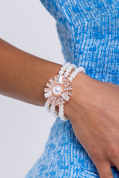Gifted Gatsby - Copper - Pearl Stretchy Bracelet - Paparazzi Accessories