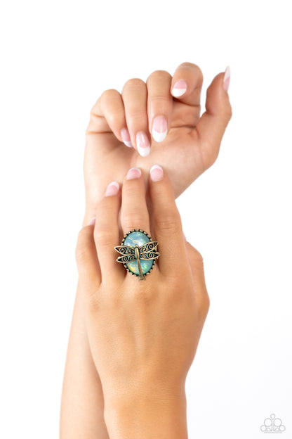 Dragonfly Dazzle - Brass Ring - Paparazzi Accessories