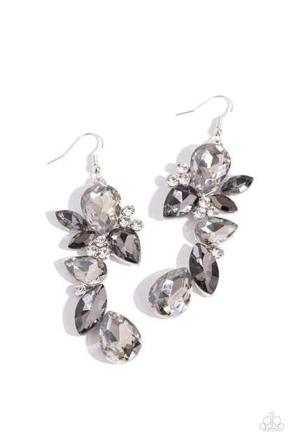 Fancy Flaunter - Silver - Smoky Hematite Marquise Teardrop Fishhook Earrings - Paparazzi Accessories